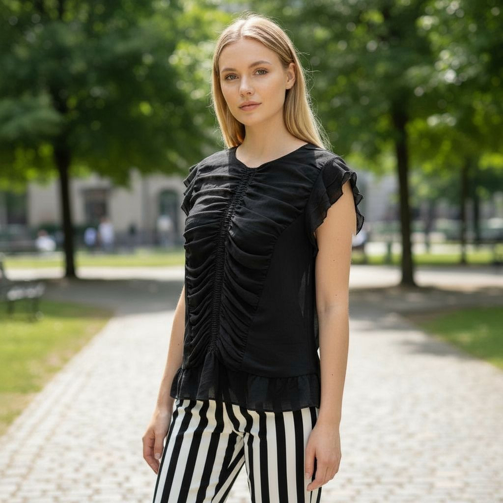 Who What Wear Black Ruffle Sleeveless Blouse Extra Large